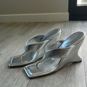 PrettyLittleThing Metallic Silver Wedge Sandals
